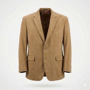 Lauren Ralph Lauren Mens 46R Sport Coat Blazer Tan Faux Suede Paisley Lined